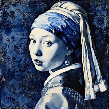 Delfts blauw meisje met de parel van Vlindertuin Art