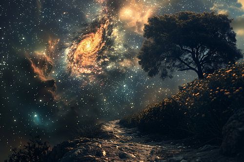 Nachtelijke bomen onder sterrenhemel