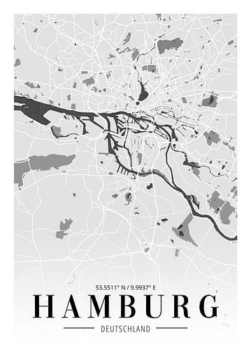 Minimalistische plattegrond van Hamburg - artistieke stadsposter voor thuis