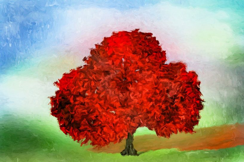 De rode boom abstract van Marion Tenbergen