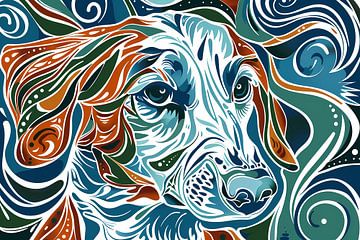 Abstracte kleurrijke lijntekening van een hond van Art & Soul Creations