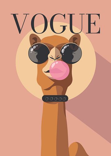 camel stylish wearing sunglasses blowing pink bubble gum vogue poster