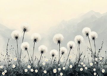 Bloemen Stilleven Beige | Serene Dandelion Mist Echoes van Kunst Kriebels