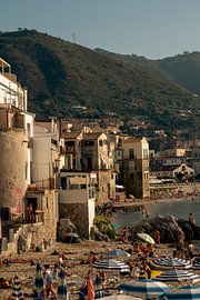 Coastal town of Cefalù, Italy with Sandy Beach and Houses by the Sea by Cristina Cozari