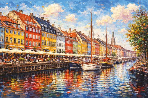 Kopenhagen in Denemarken, een impressionistisch schilderij.