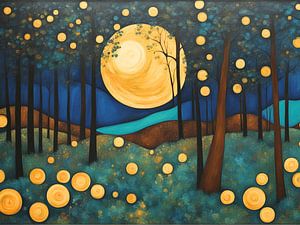 Ein Wald von Bäumen in der Mitternacht