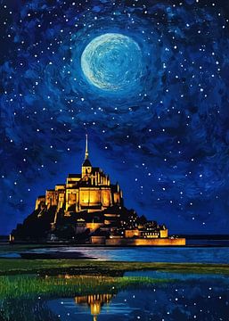 Kasteel Mont Saint-Michel, Nacht, Maanlicht van MIROKKU