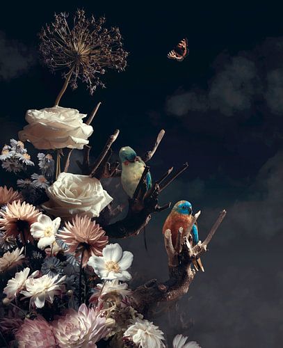 Parrots in a flower world by Fine Art Flower - Artist Sander van Laar