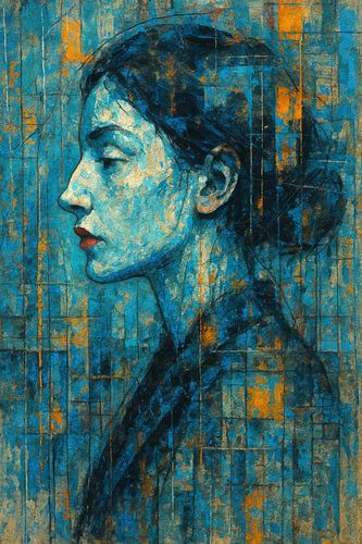 Blue reflections - Abstract portrait of a woman in cubism style