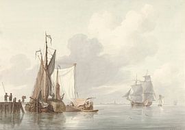 Vue du fleuve avec des bateaux amarrés, Martinus Schouman