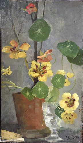 Indian cress still life - botanical oil painting