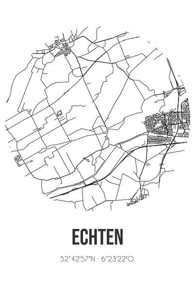 Echten (Drenthe) | Landkaart | Zwart-wit van Stad & Wand