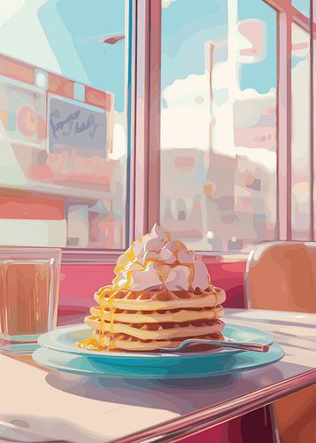 Amerikaans ontbijt in de retro diner