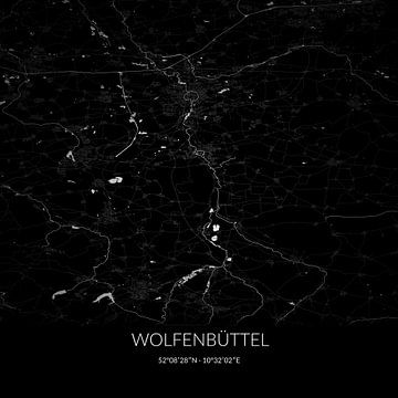 Zwart-witte landkaart van Wolfenbüttel, Niedersachsen, Duitsland. van Rezona
