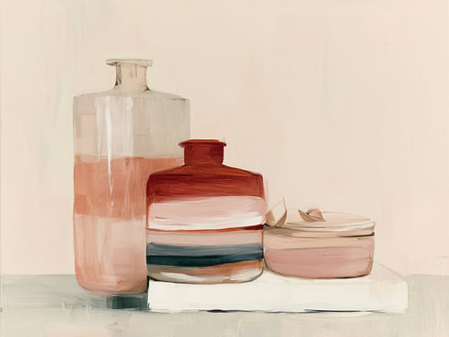 Stilleven in roze en rood