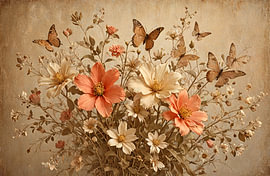 Vintage-Blumen mit Schmetterlingen von Maren Lyt