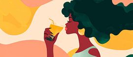Woman with drink in warm colours by Poster Art Shop