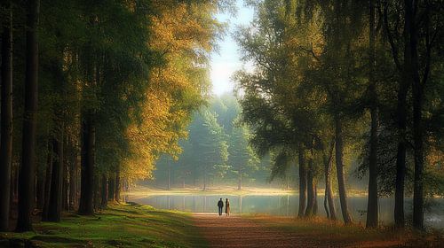 olieverf schilderij mensen in het bos