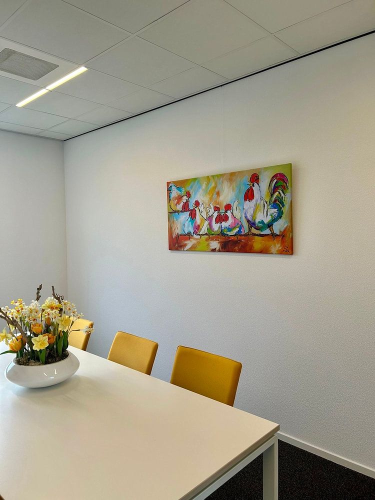 Cheerful Chickens On Stick by Vrolijk Schilderij