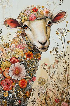 Sheep With Flowers by De Mooiste Kunst