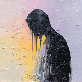 Smeltende figuren, abstracte kunst, druipende verf, expressionisme, acryl, textuur van Aden Pink Studio