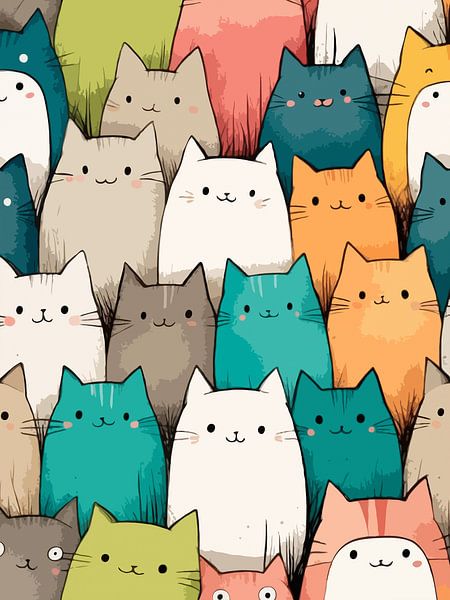 Colorful Cats Wall Art by Rizal Azhari