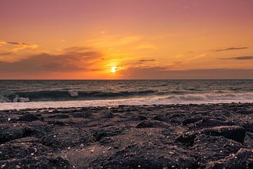 Sunset Westkapelle with the dark rocks