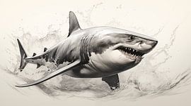 Hai-Zeichnung, Hai-Bleistiftzeichnung Vintage.