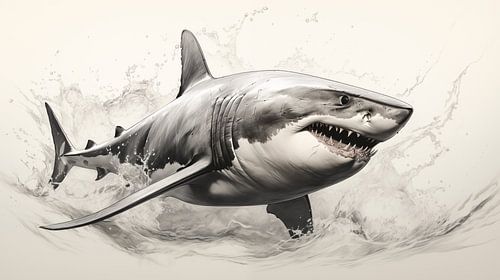 Tekening haai, potloodtekening haai vintage.