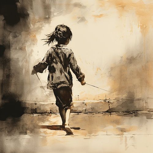 Japans meisje banksy wabi sabi japandi style neutrale kleuren (gezien bij vtwonen) van Dream Designs art work