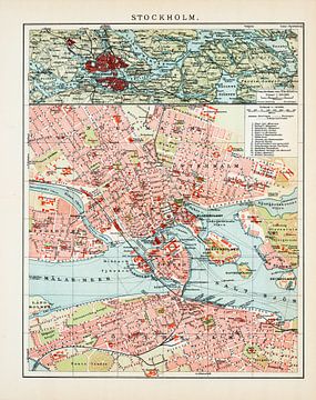 Vintage plattegrond Stockholm ca. 1900 van Studio Wunderkammer