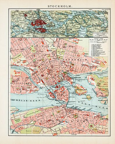 Vintage plattegrond Stockholm ca. 1900