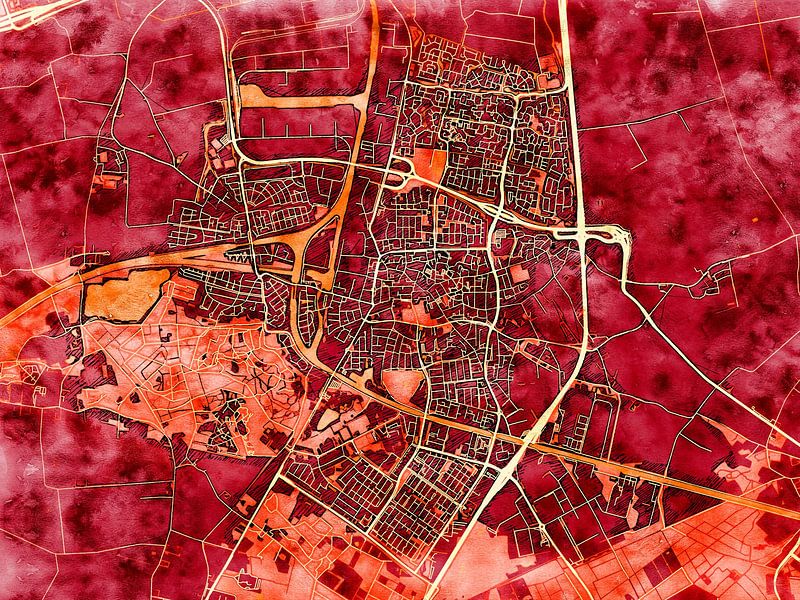 Map of Oosterhout with the style 'Amber Autumn' by Maporia