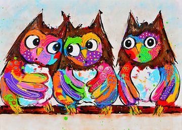 Owls on a row by Vrolijk Schilderij