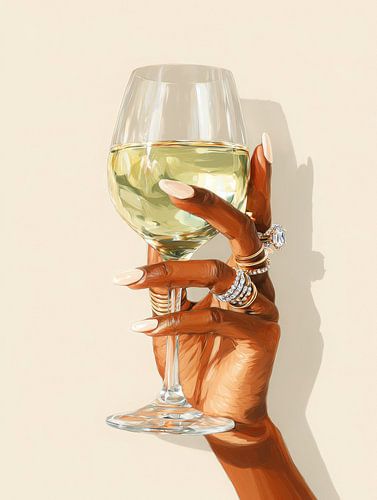 Main élégante avec verre à vin et bagues en diamant - luxe et sophistication dans le détail