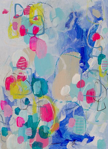 Cool Confetti - playful abstract painting in fresh colours by QEIMOY