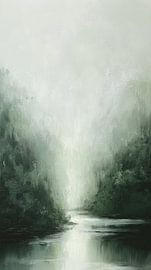 Minimalist Abstract Landscape in Green and Grey