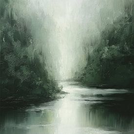 Minimalist Abstract Landscape in Green and Grey by Lauren Wilde