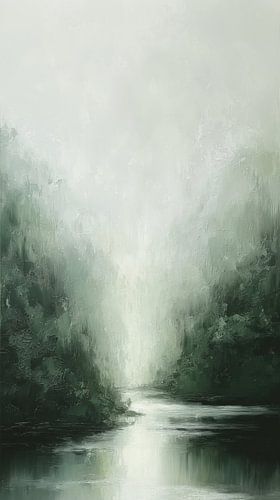 Minimalistisch Abstract Landschap in Groen Grijs