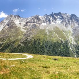Schöne Berge hinter einer Bergwiese in Arolla, Evolène Region, Schweiz. von Fotografie Egmond