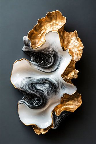 Abstract gouden kunstobject met marmer