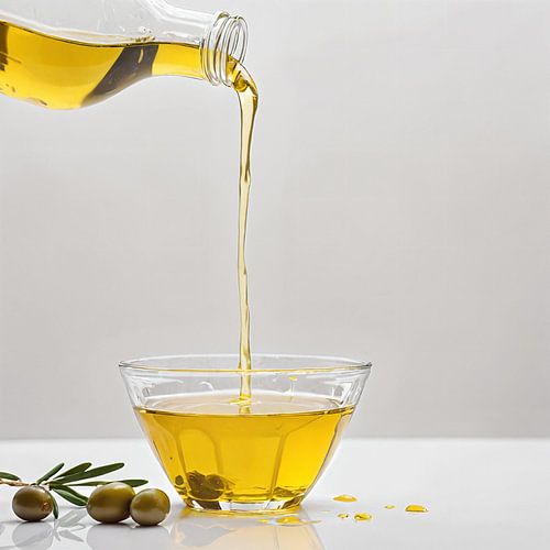 giet olijfolie in een glazen kom