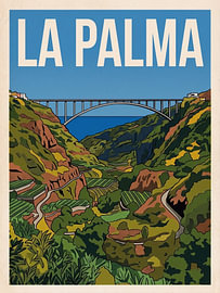 Vintage Travel Poster: La Palma – Puente de Los Tilos and the Green Barranco in the Canary Islands by Danny van Eldik