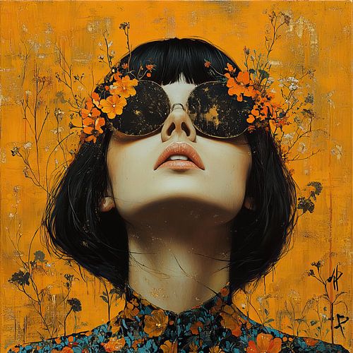 Blumen Sonnenbrille | Frauen Orange Blumen