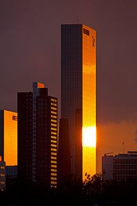 Sun reflection on Delftse Poort in Rotterdam