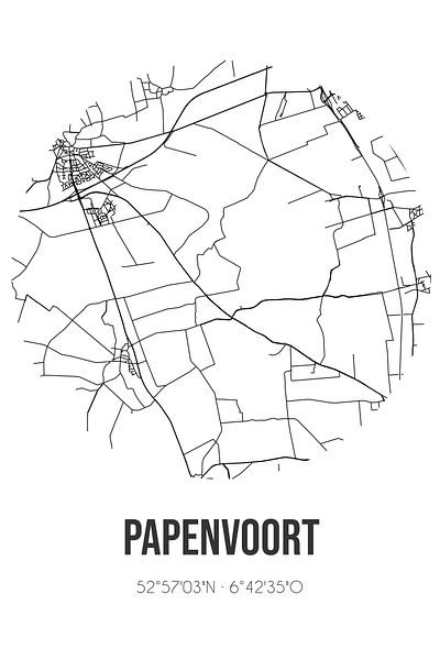 Papenvoort (Drenthe) | Carte | Noir et Blanc par Affiches de lieux