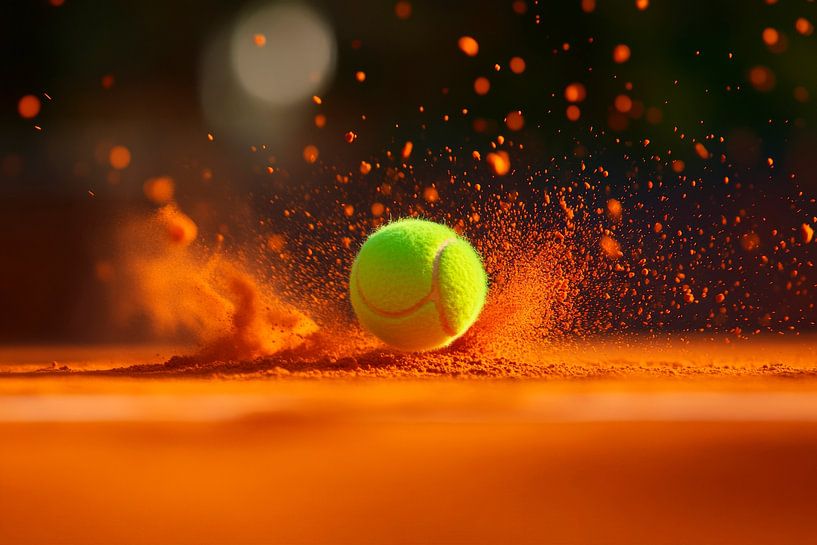 Tennis ball on red clay court by Poster Art Shop