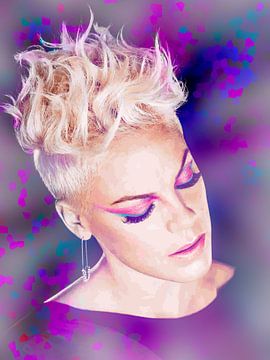 P!nk Pink Modern Abstract Portrait in Pink, Purple, Blue sur Art By Dominic