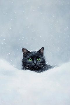 Zwarte kattensneeuw van Poster Art Shop