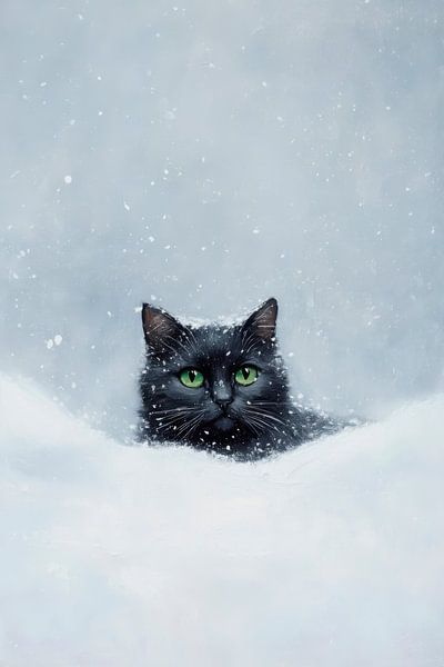 Chat noir neige par Poster Art Shop